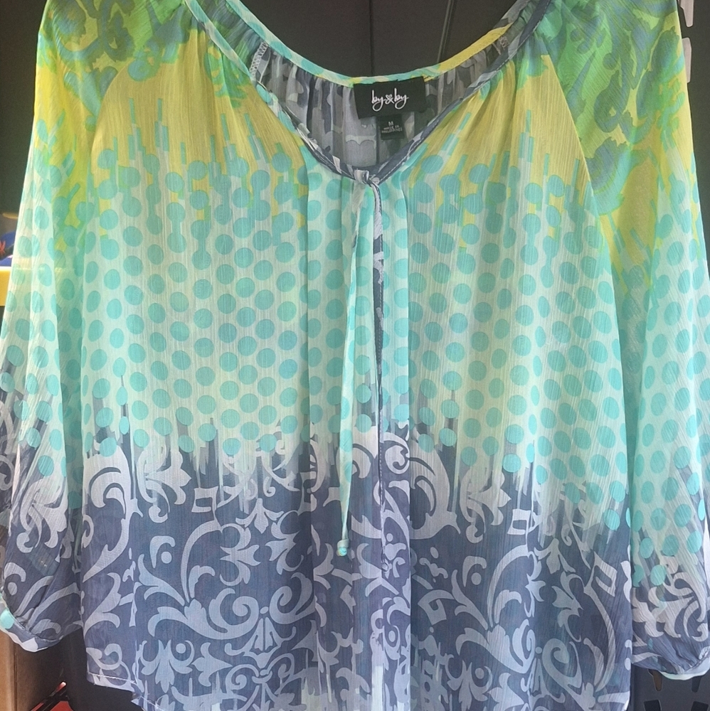 by & by Multicolor Sheer Blouse Boho Size Med